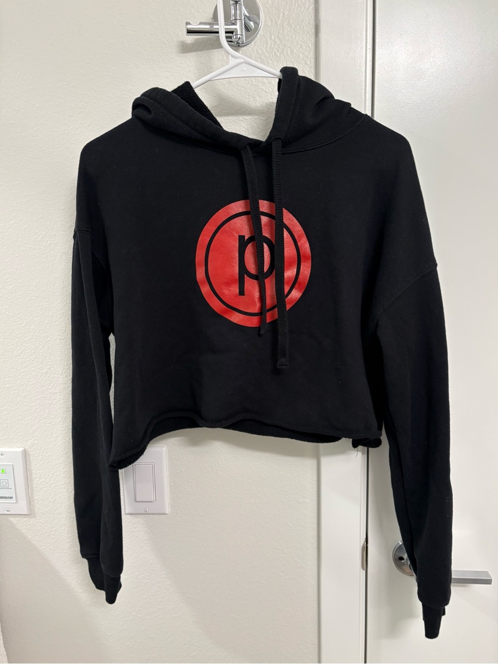Pure Barre - Black Cropped Hoodie with Red Logo - Women’s